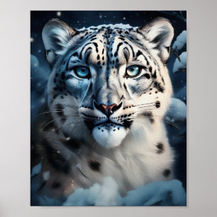 Póster Leopardo de las Nieves en la Nieve