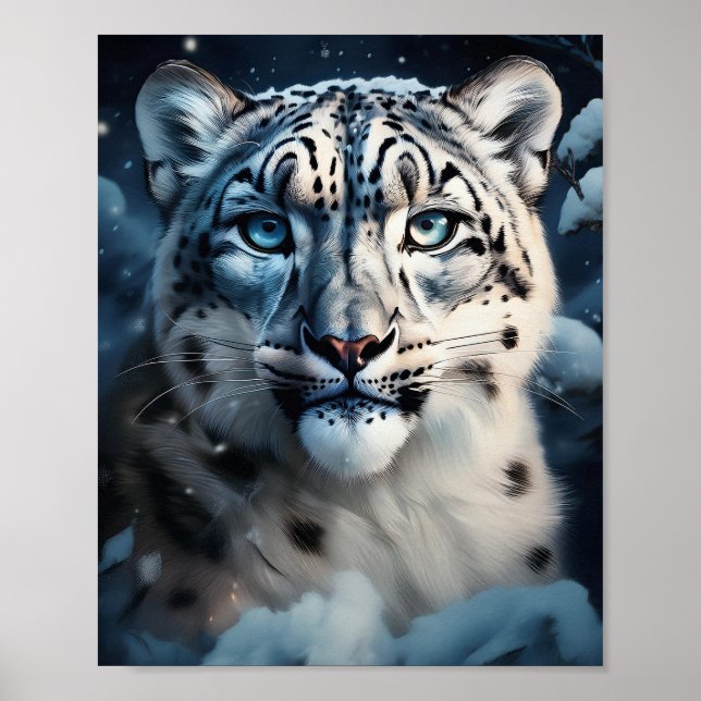 Póster Leopardo de las Nieves en la Nieve (Frente)