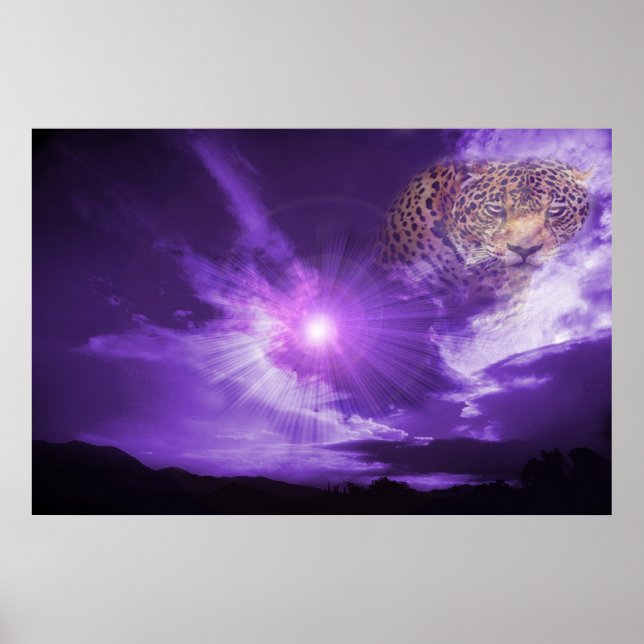 Póster Leopardo en el cielo morado. poster (Frente)