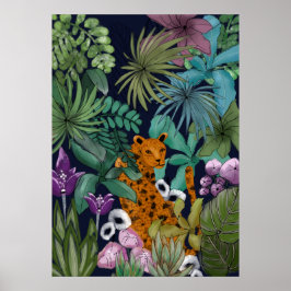Póster Leopardo en el jardín de flores