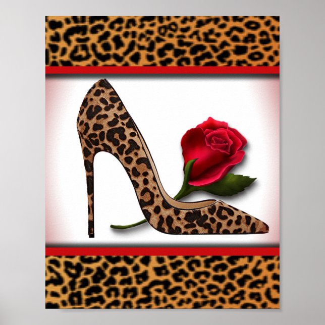 Póster Leopardo High Heel & Red Rose (Frente)