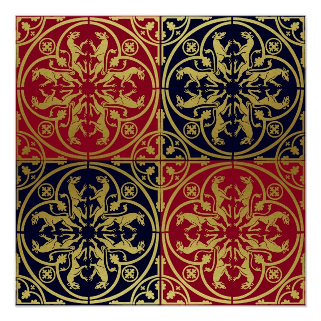 Póster Leopardo Metálico del León de la Heraldo del Renac (Anverso)