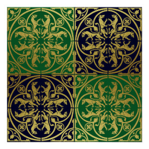 Póster Leopardo Metálico del León de la Heraldo del Renac