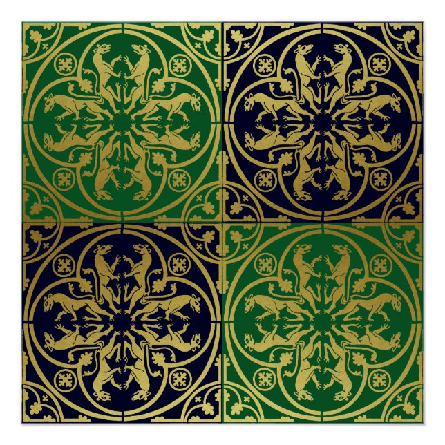 Póster Leopardo Metálico del León de la Heraldo del Renac (Anverso)