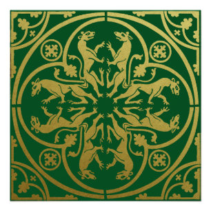 Póster Leopardo Metálico del León de la Heraldo del Renac