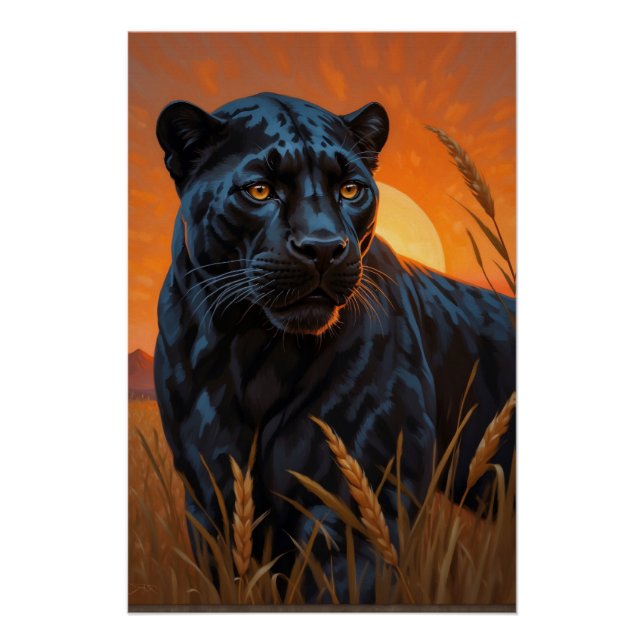 Póster Leopardo negro en las hierbas de Savannah (Anverso)