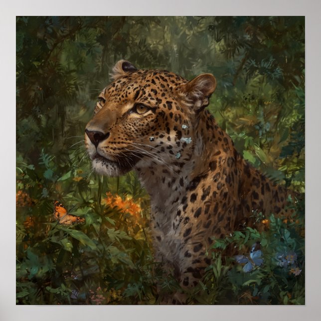 Póster Leopardo pintado con mariposas en lo salvaje (Frente)