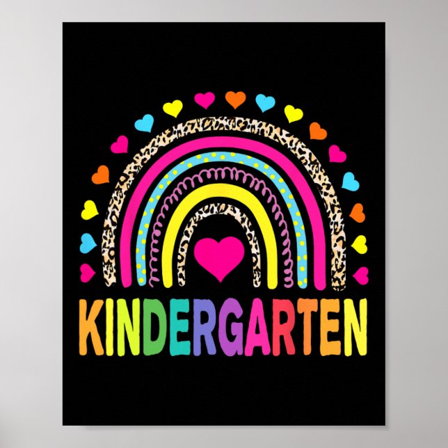 Póster Leopardo Rainbow Kindergarten profesor primer día  (Frente)
