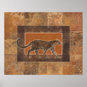 Póster Leopardo sobre el fondo Naranja y marrón
