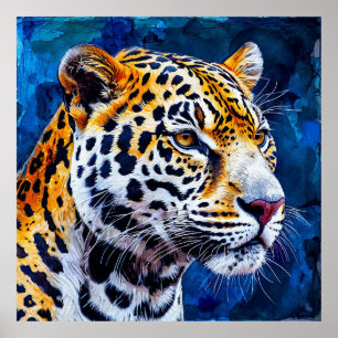 Póster Leopardo sobre fondo azul