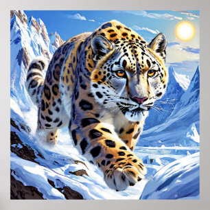 Póster Leopardo sobre fondo azul