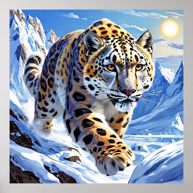 Póster Leopardo sobre fondo azul (Frente)