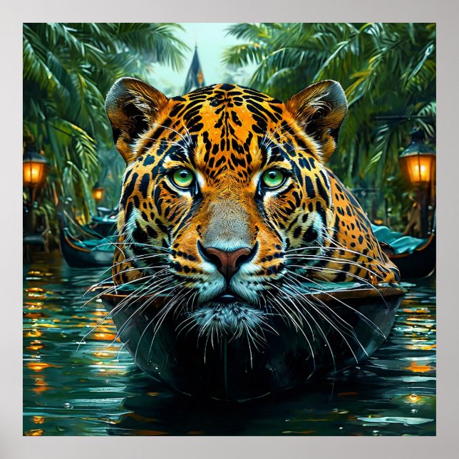 Póster Leopardo sobre fondo verde (Frente)
