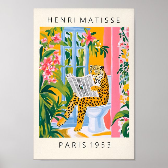 Póster Leopardo Sobre Un Baño, Funny Poster De Baño, Mati (Frente)