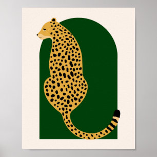 Póster Leopardo sobredimensionado del arco vintage verde 
