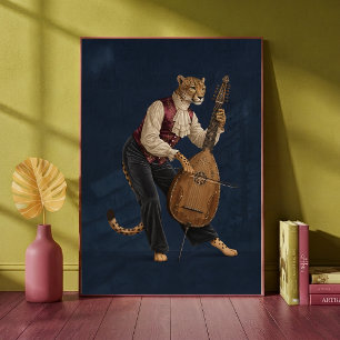 Póster Leopardo Sofisticado Tocando el Cello Musical