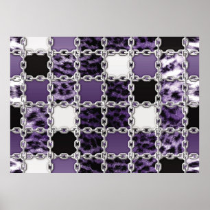 Póster Leopardo ultravioleta sin foco y cadena de plata