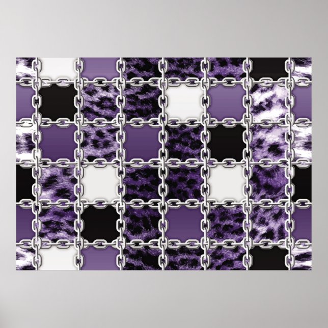 Póster Leopardo ultravioleta sin foco y cadena de plata (Frente)