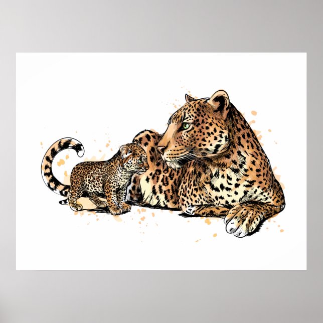 Póster Leopardo y cría (Frente)