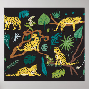 Póster Leopardos de la jungla: Ilustraciones de vida salv