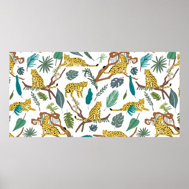 Póster Leopards wild animals in jungle forest hand drawn  (Frente)