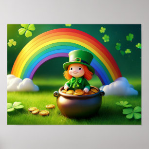 Póster Leprechaun del Día de San Patricio en una olla de