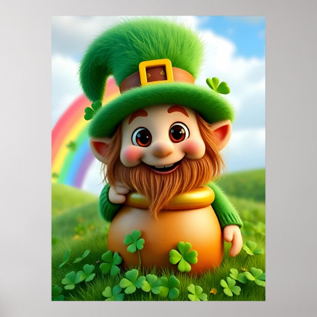Póster Leprechaun Gnome St. Patrick's Day Shamrock Poster (Frente)