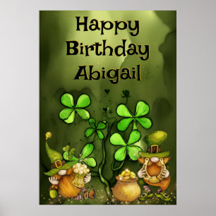 Póster Leprechaun Gnomes y Clovers irlandeses Feliz cumpl