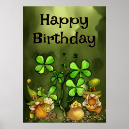 Póster Leprechaun Gnomes y Clovers irlandeses Feliz cumpl
