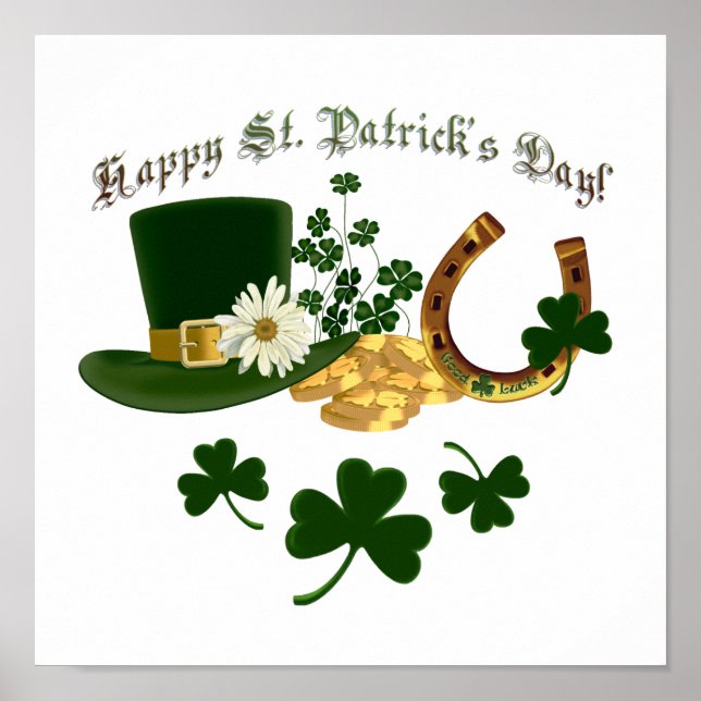 Póster Leprechaun Gorra Gold Horseshoe - St Patrick's (Frente)