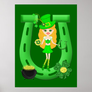 Póster Leprechaun rubio del chica del día de St Patrick