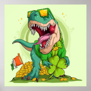 Póster Leprechaun T-Rex Día de San Patricio