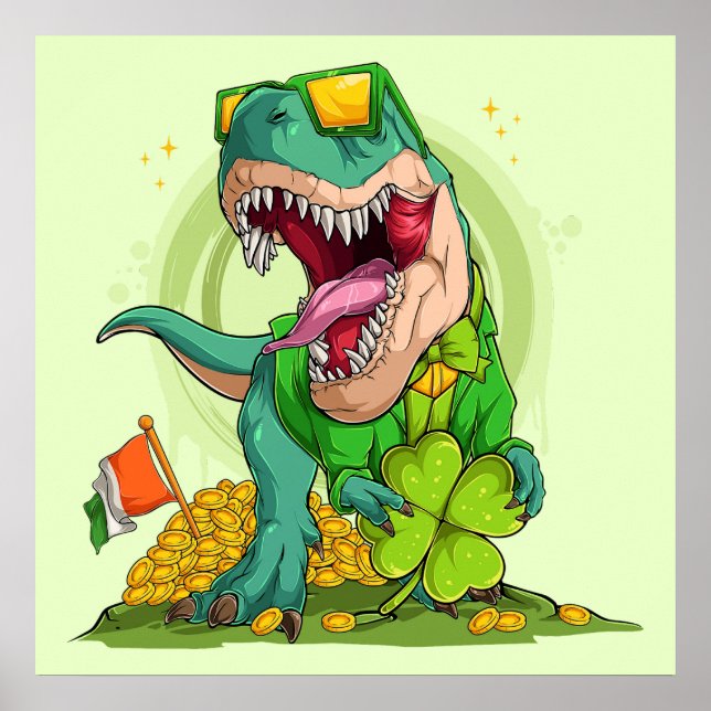 Póster Leprechaun T-Rex Día de San Patricio (Frente)