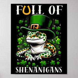 Póster Leprechaun Trébol de hoja Geckos leopardo St Patri