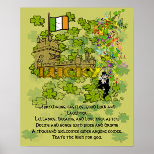 Póster Leprechauns, castillos, buena suerte y risas