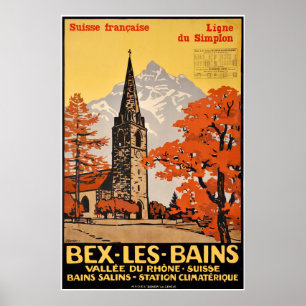 Póster Les Bains, Suisse Française, ligne du Simplon de