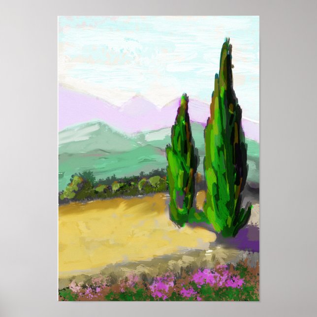 Póster Les deux cyprés en Provence, Vaucluse. (Frente)