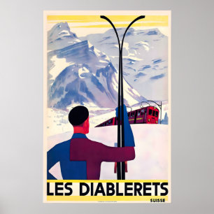 Póster Les Diablerets Alpes suizos Suiza Esquí Vintage
