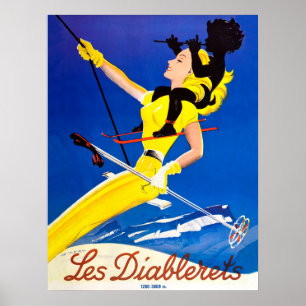 Póster Les Diablerets, mujer en teleférico