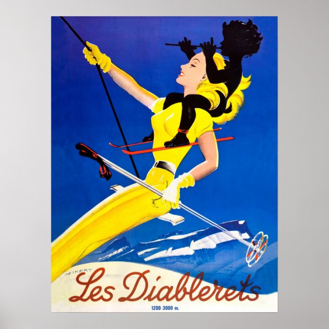 Póster Les Diablerets, mujer en teleférico (Frente)