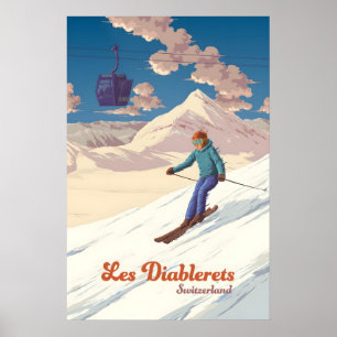 Póster Les Diablerets Suiza Estación de Esquí Viajes