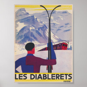 Póster Les Diablerets Suiza Poster de esquí de época