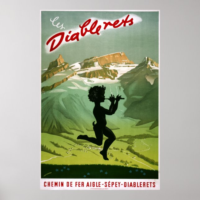 Póster Les Diablerets, Suiza, Poster de Viajes Vintage (Frente)