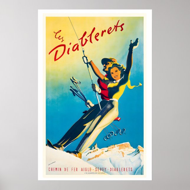 Póster Les Diablerets Switzerland Vintage Ski Poster (Frente)