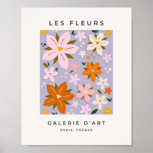 Póster Les Fleurs 08 Flores Retro Floral Púrpura