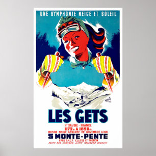Póster Les gets, Francia, deporte de esquí de invierno, v