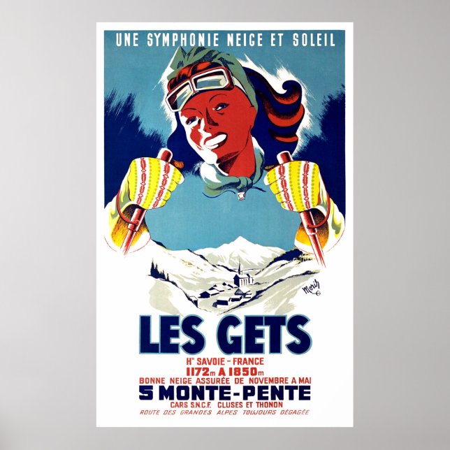 Póster Les gets, Francia, deporte de esquí de invierno, v (Frente)