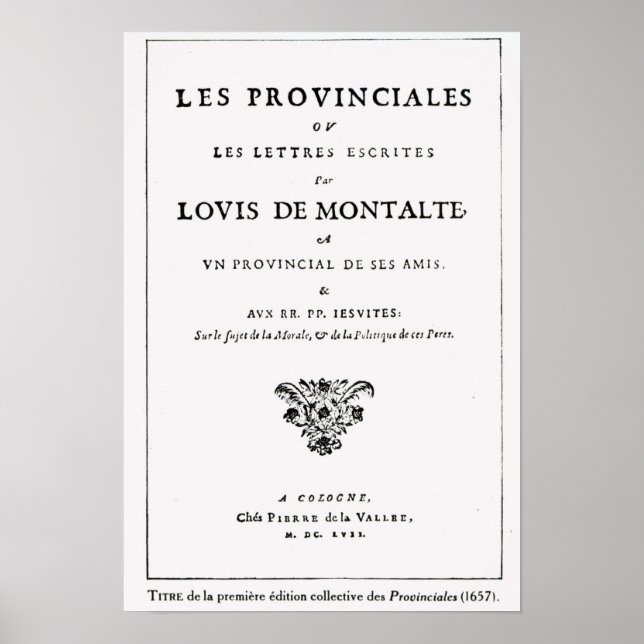 Póster Les Provinciales' de Blaise Pascal (Frente)