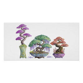 Póster Les trois vases bonzaïs couleurs.