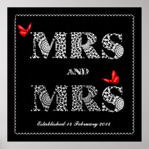 Póster Lesbiana: Boda del mismo género: Lace Word Art